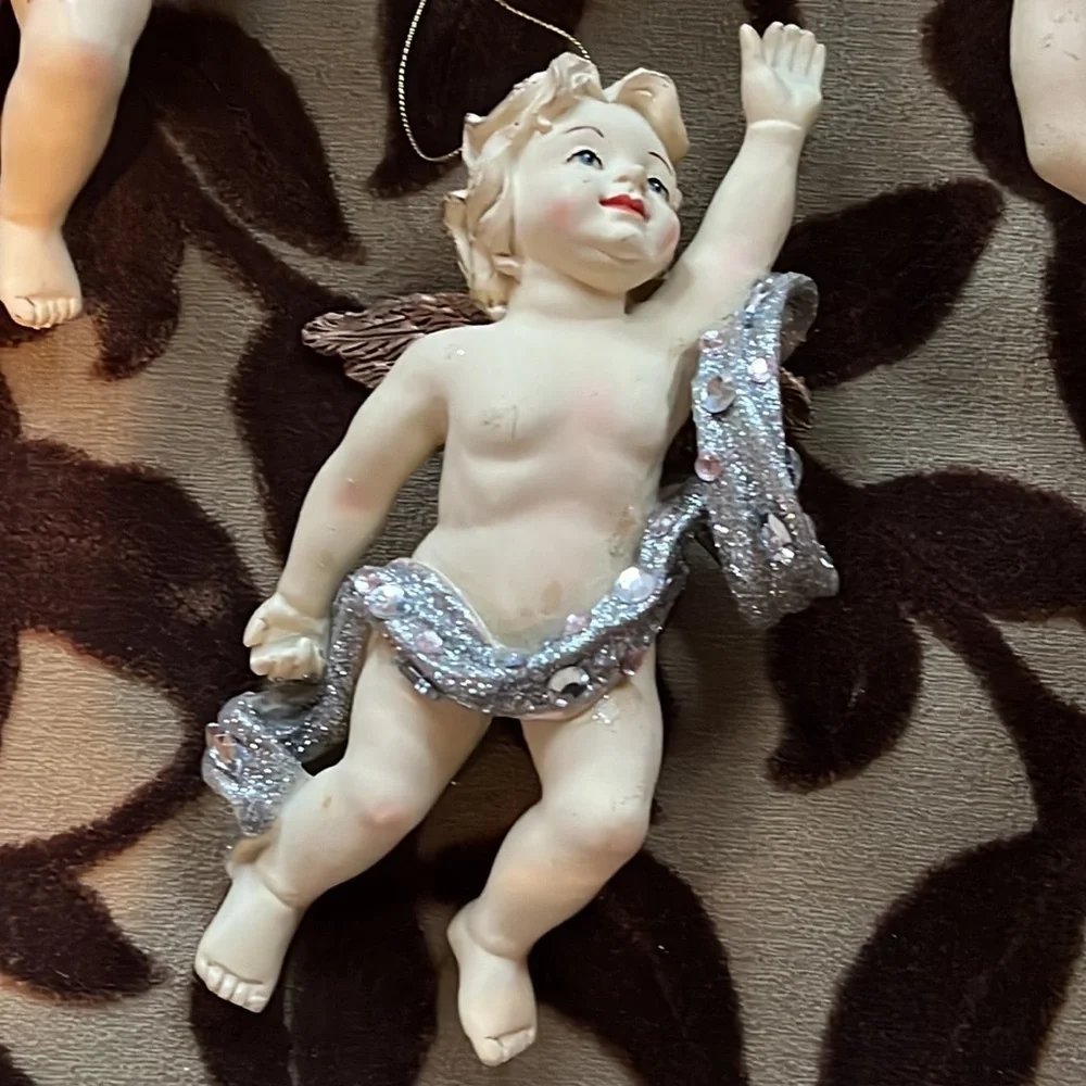 Cherub Christmas Ornaments - Set of 5 - Picture 4 of 9